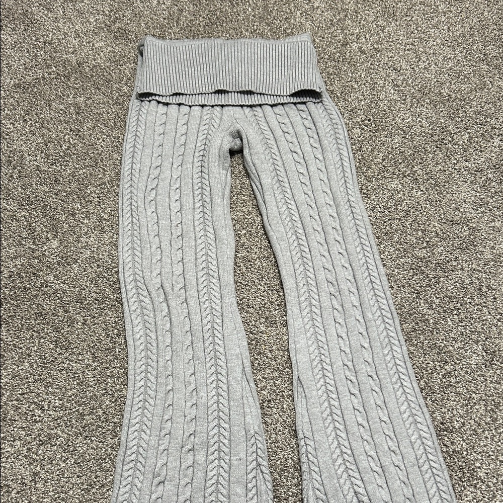 Arden B Light Gray Cable-Knit Foldover Waist Leggings